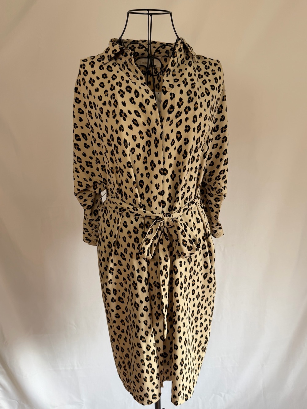 Chico's Leopard-Print Tie-Waist Shirt Dress - Beige & Black